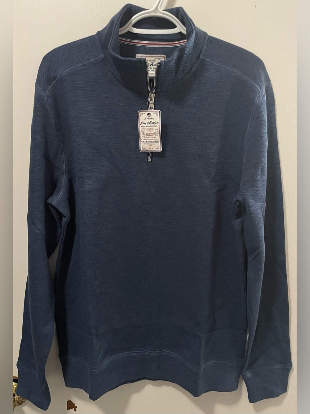 Flag & Anthem Men Navy Quarter Zipper Sweatshirt Pullover Mock Neck Size Medium